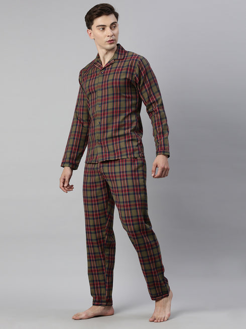 Olive Checked Pure Cotton Sleepsuit